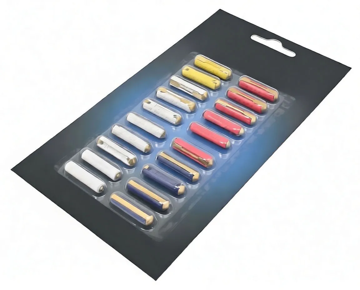 Retail blister pack of 20 6x25mm fuses with printed amperages and ASTA branding