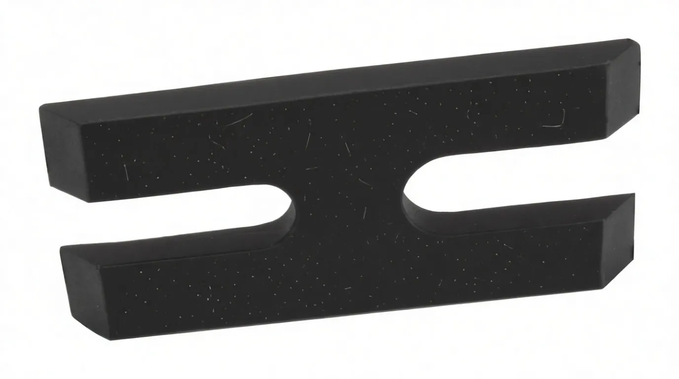 Oblique side view of black forked plate with central notch and visible 'ASTA A-MK411' marking