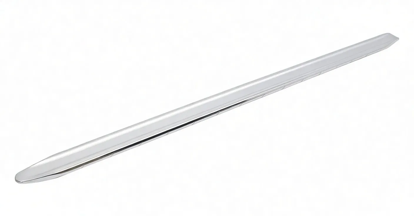 Slim chrome mounting iron with center rib and rounded tapered tips