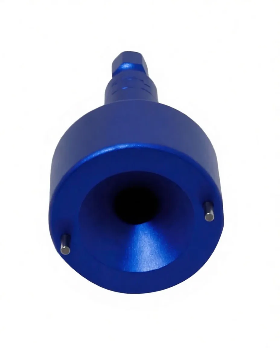 Front view into cup of blue ASTA tool showing two locating pins and printed A-1WHS