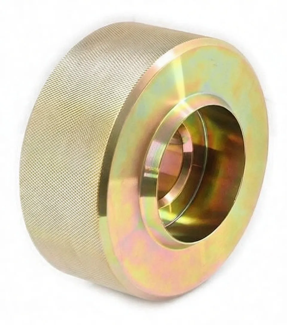 Angled side view of clutch gauge adapter showing knurled side, stepped internal recess and ASTA marking