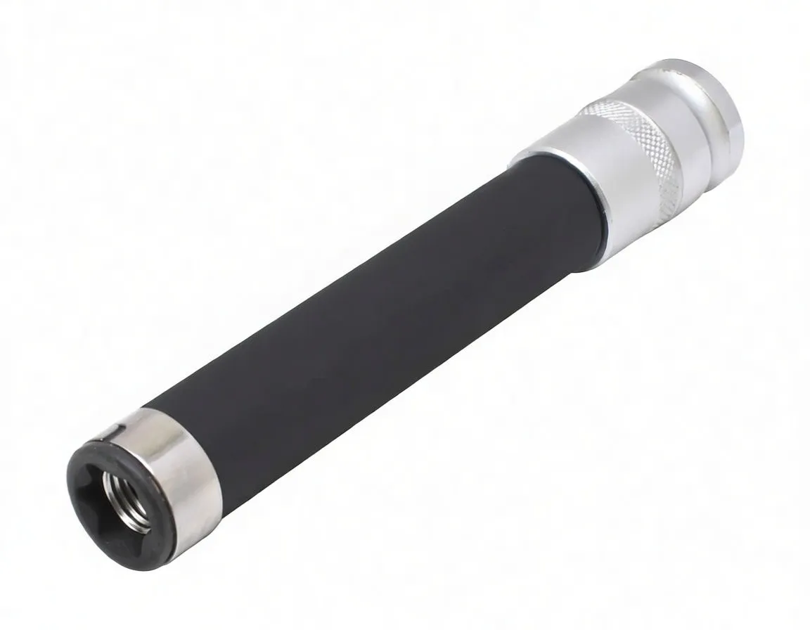 Side view of extended E16 Torx socket tool with black shaft and chrome knurled drive end