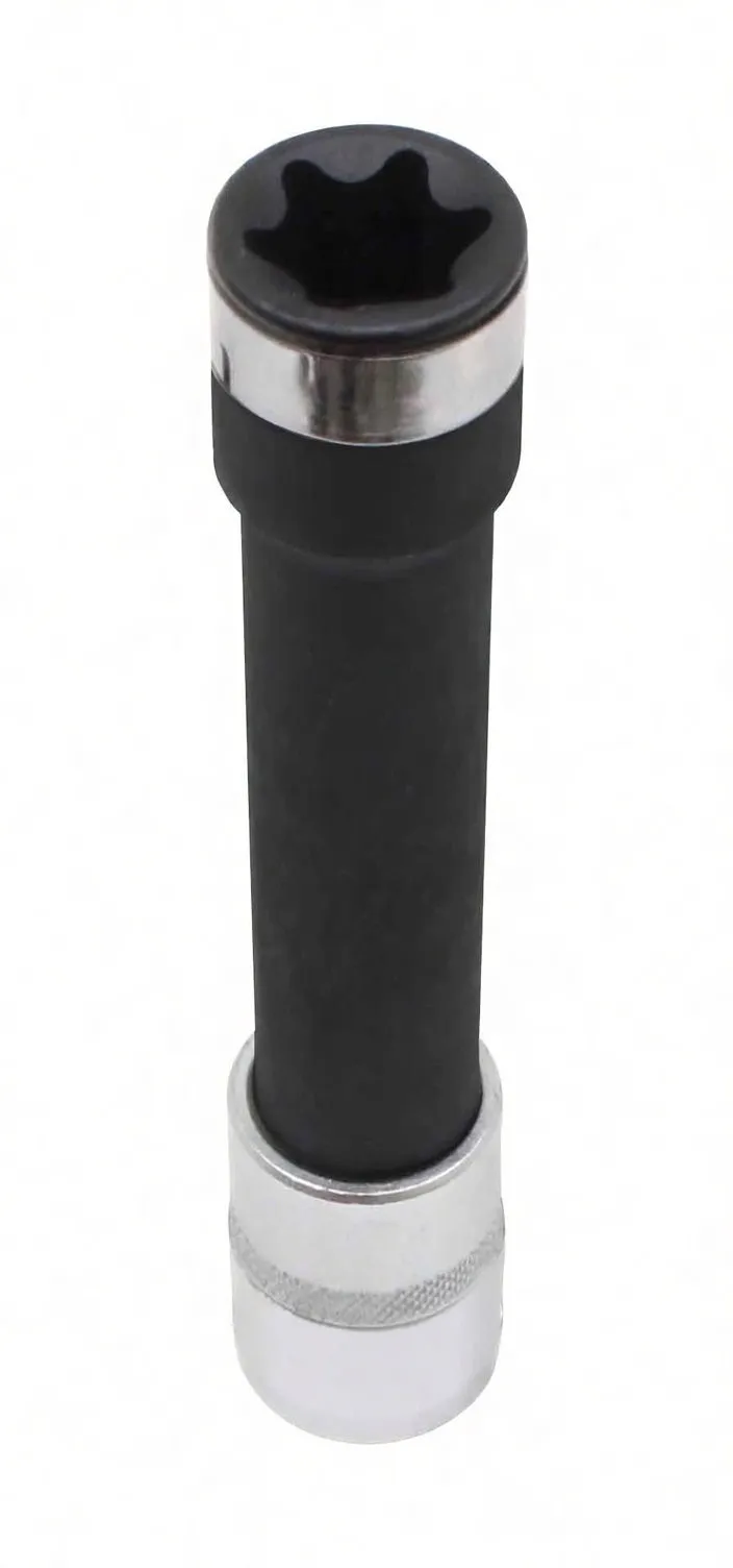 Vertical view of full Torx E20 socket extension with visible ASTA A-1520 marking and top Torx recess