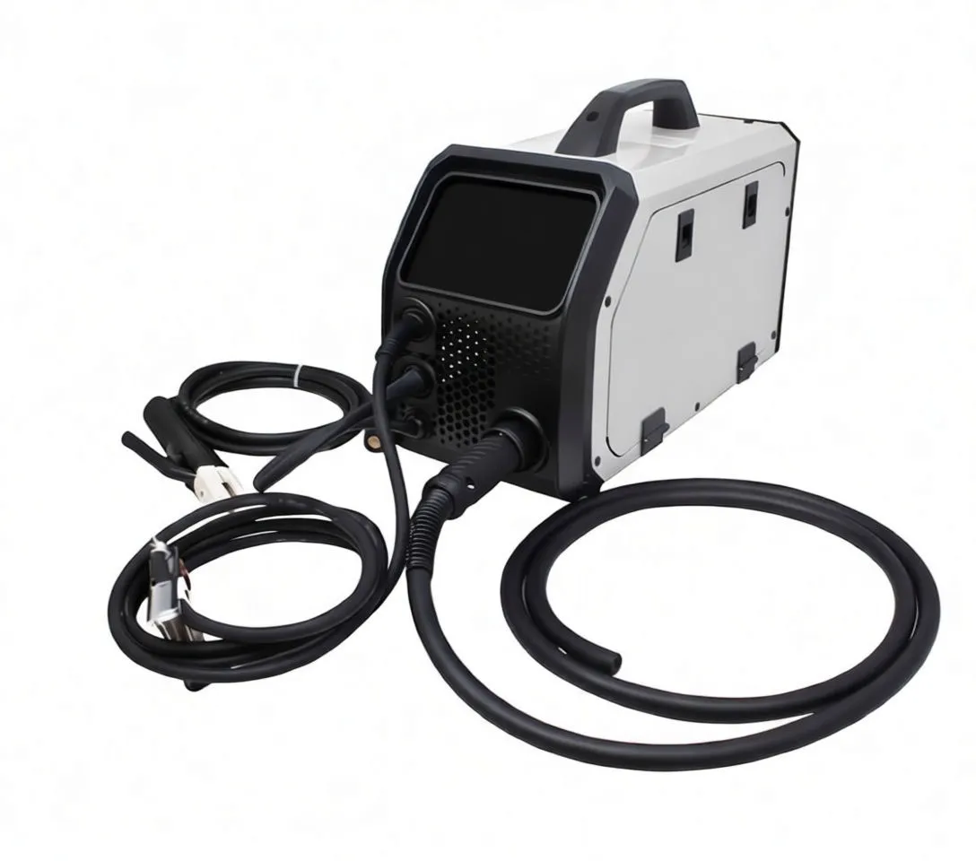 Close-up of saTra welding machine front showing control panel, grille, connectors and attached cable.