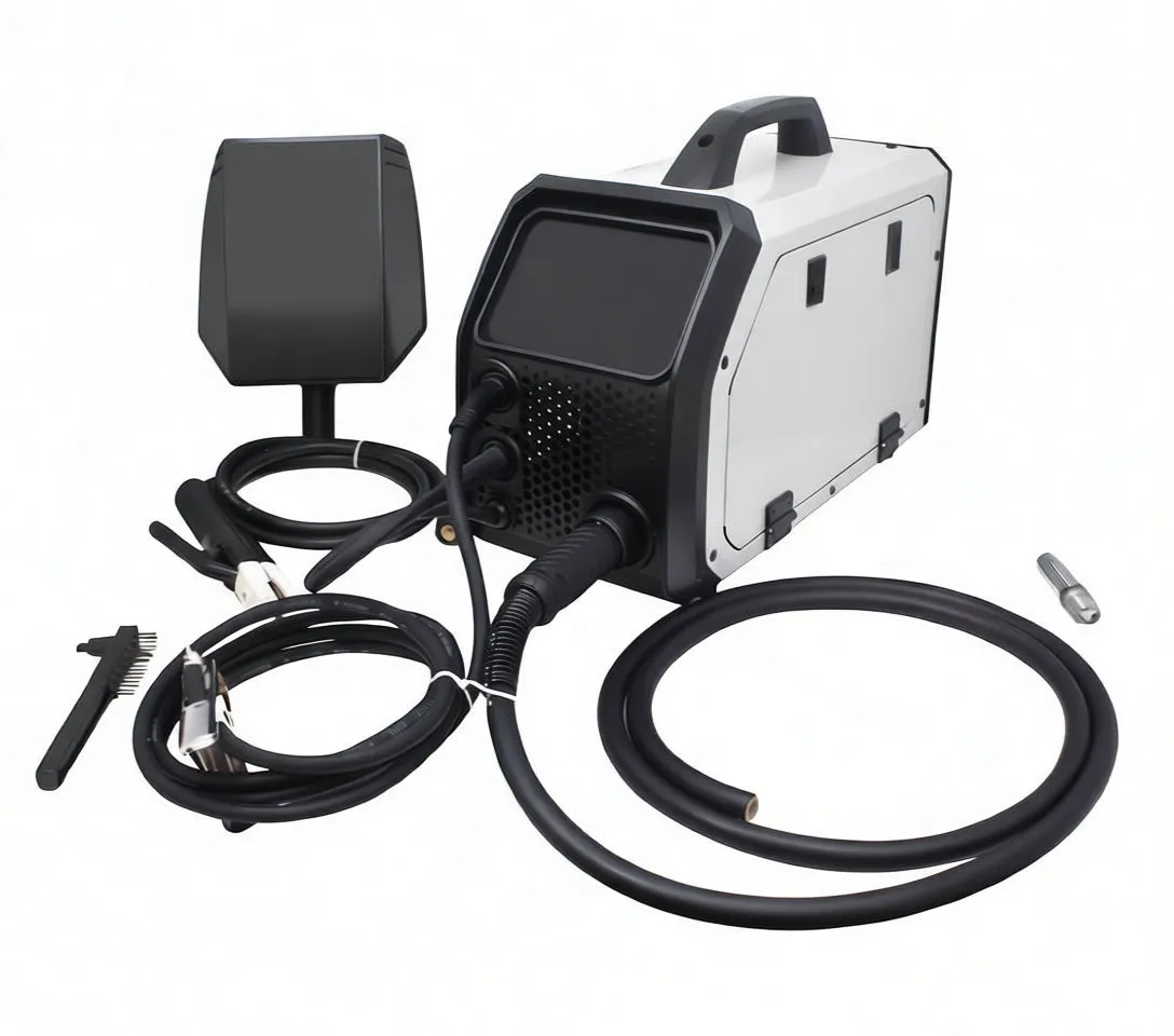 Side view of saTra welding machine showing logo, vent panel, carry handle and power cord.