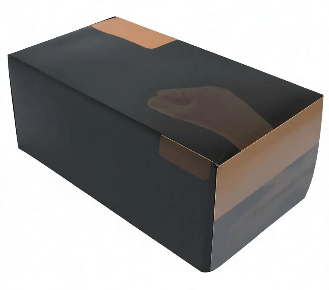 Top view of SaTra glove box with orange label, glove image and 'S-XL9GYD' product code; insets show glove use on tires.