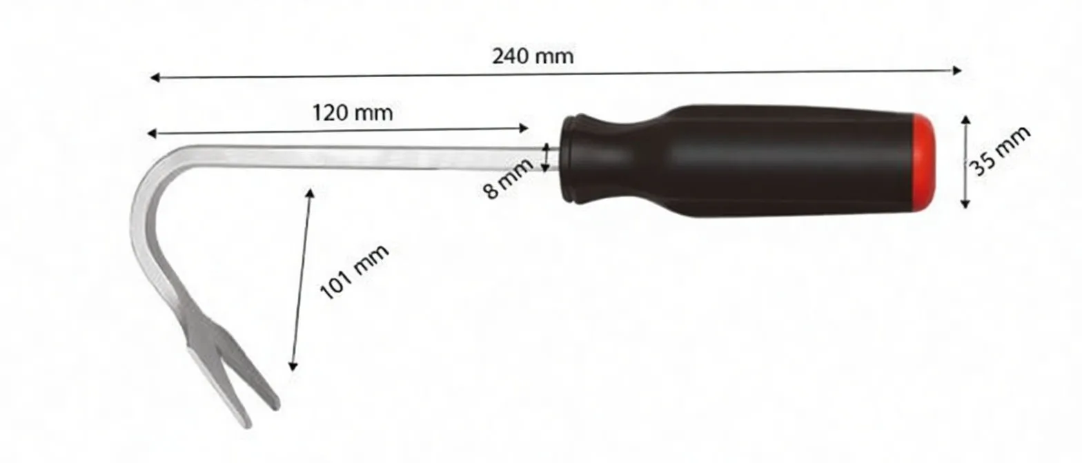 Diagram of trim pin remover with measurements (240 mm overall) and ASTA logo on handle