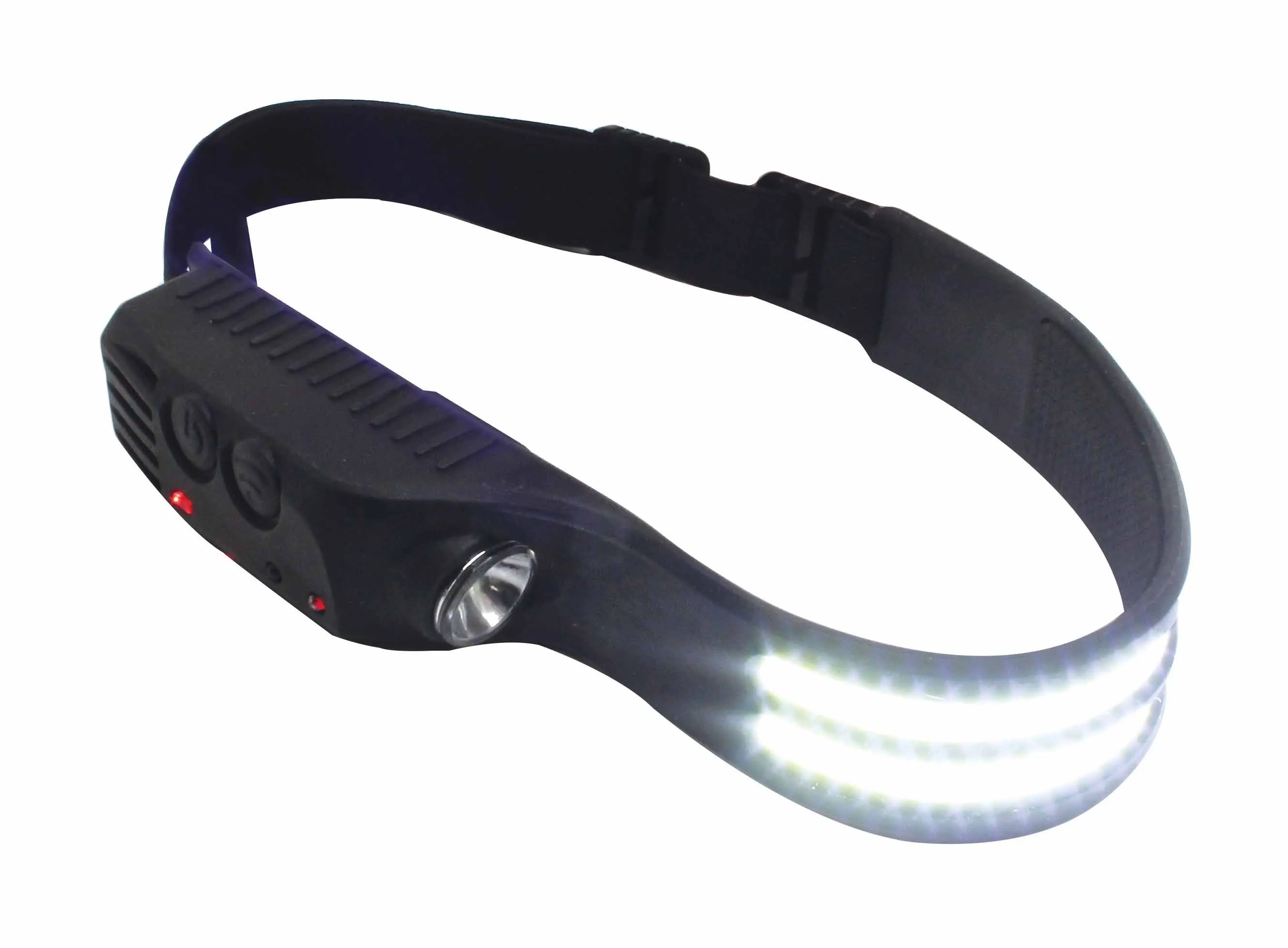 Headlamp with front COB LED strips brightly illuminated