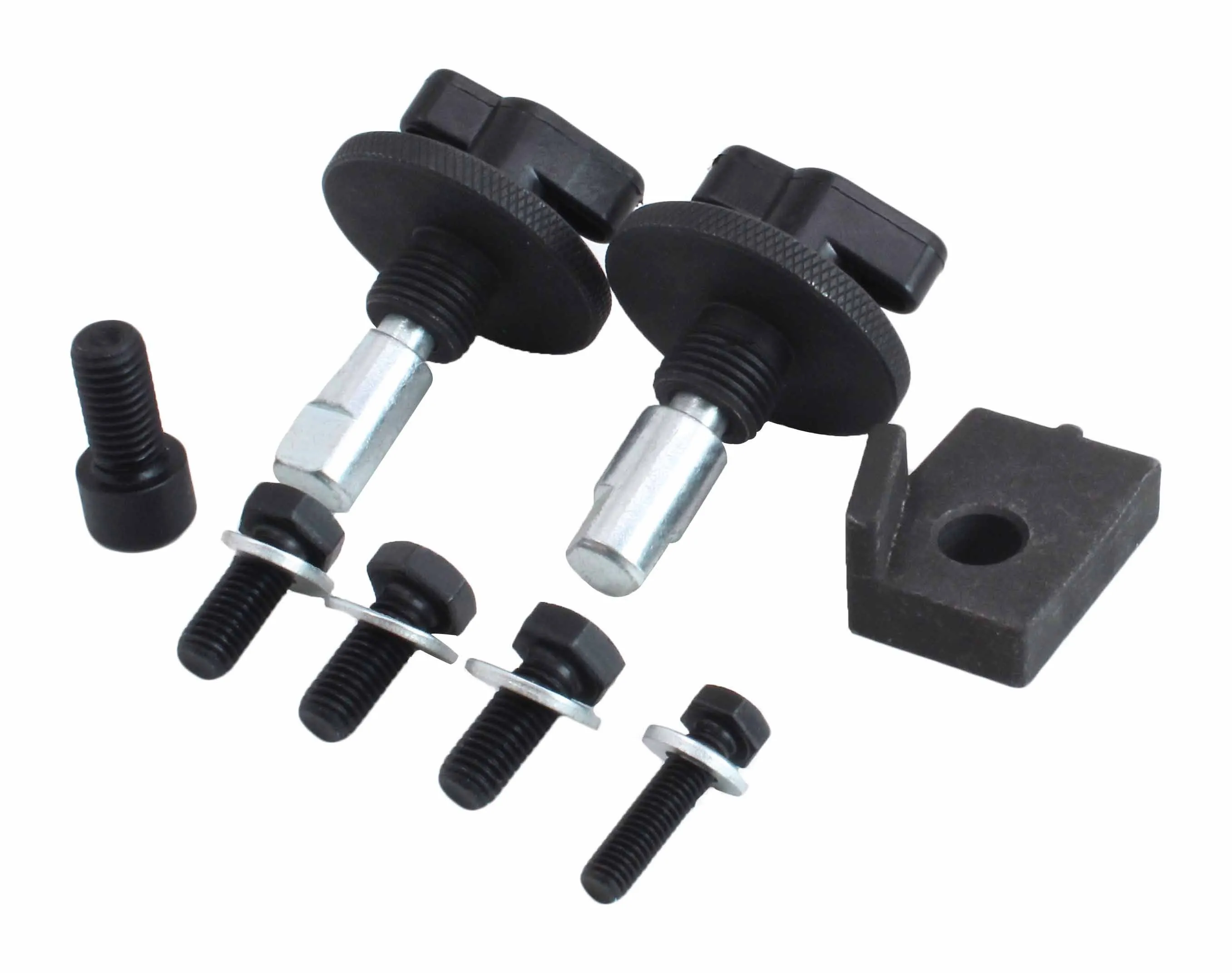 Set of cam locking bolts, locating bracket and small bolts with washers from timing kit
