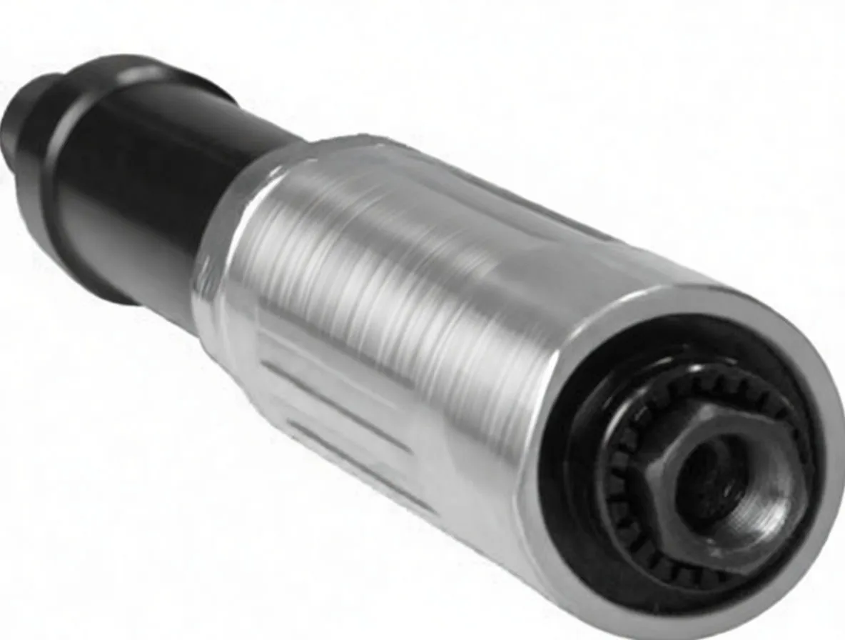 Close-up of the grinder's front and handle showing the throttle lever, collet opening and blue 'S' logo