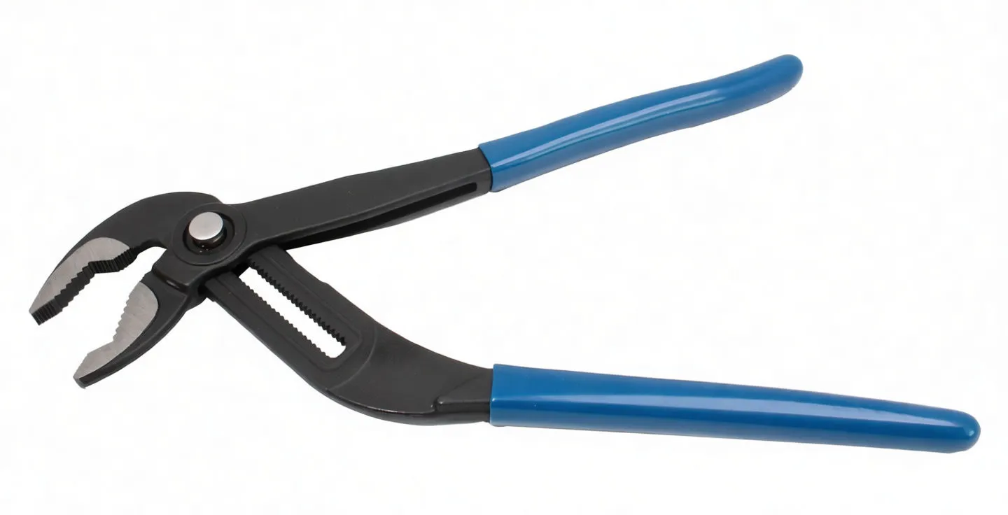 Side profile of ASTA A-CP12 fitting pliers with blue grips and toothed adjustment slot