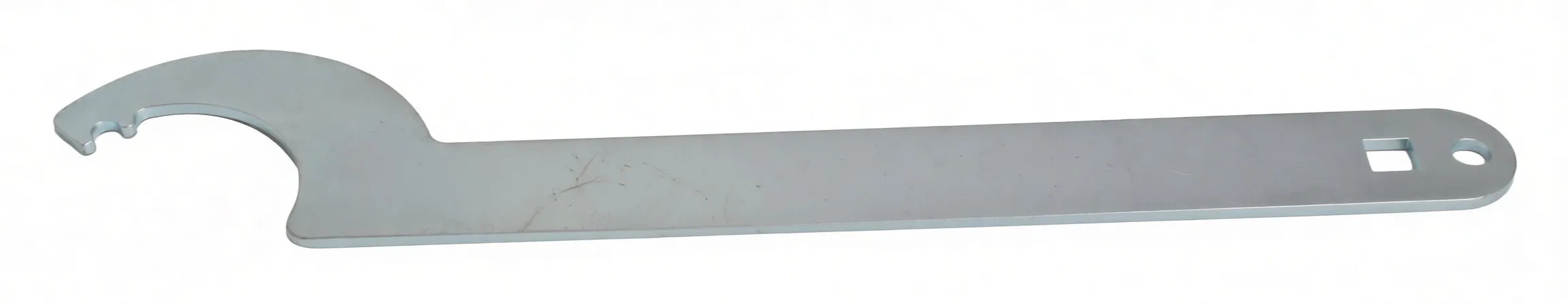 Full-length horizontal image of ASTA A-1BMG flat door glass wrench with hooked end and square drive hole