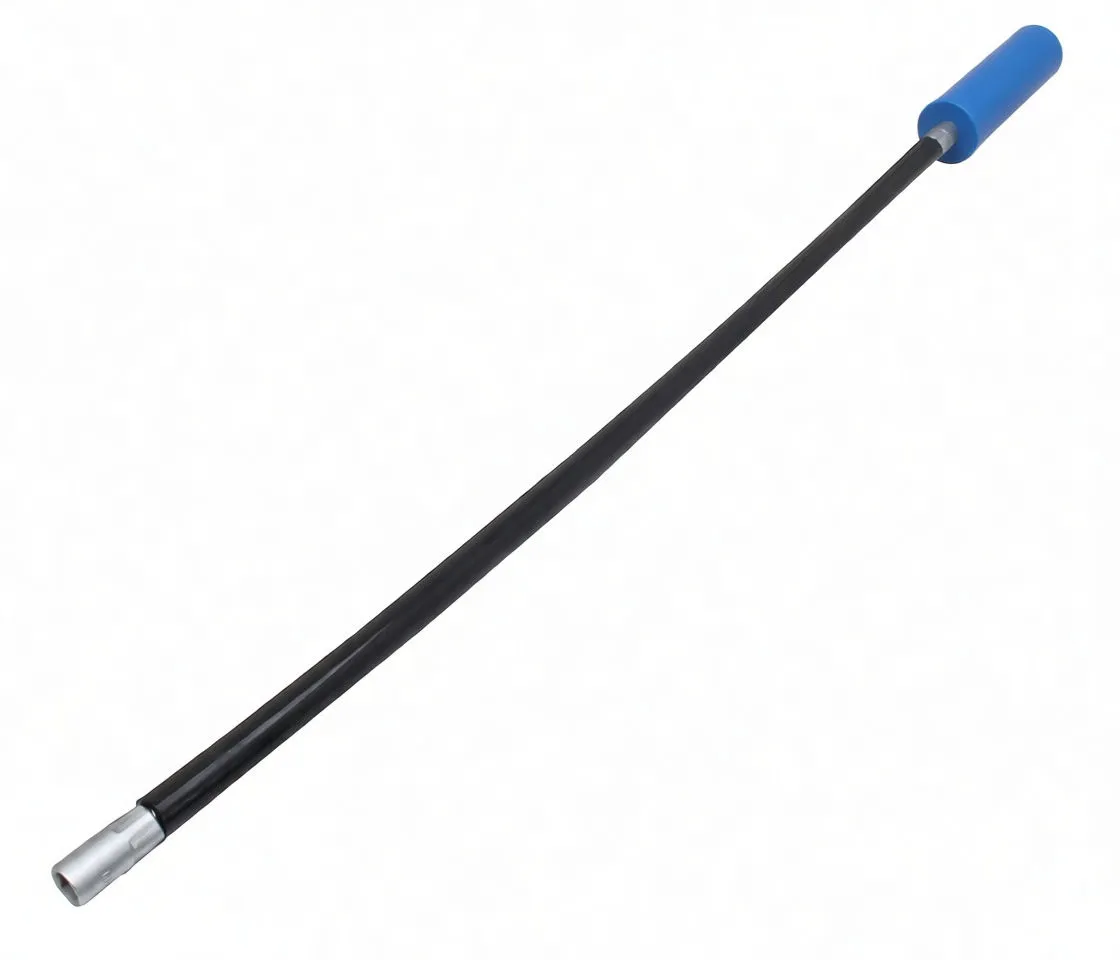 Single flex-shaft screwdriver with blue handle and metal socket tip