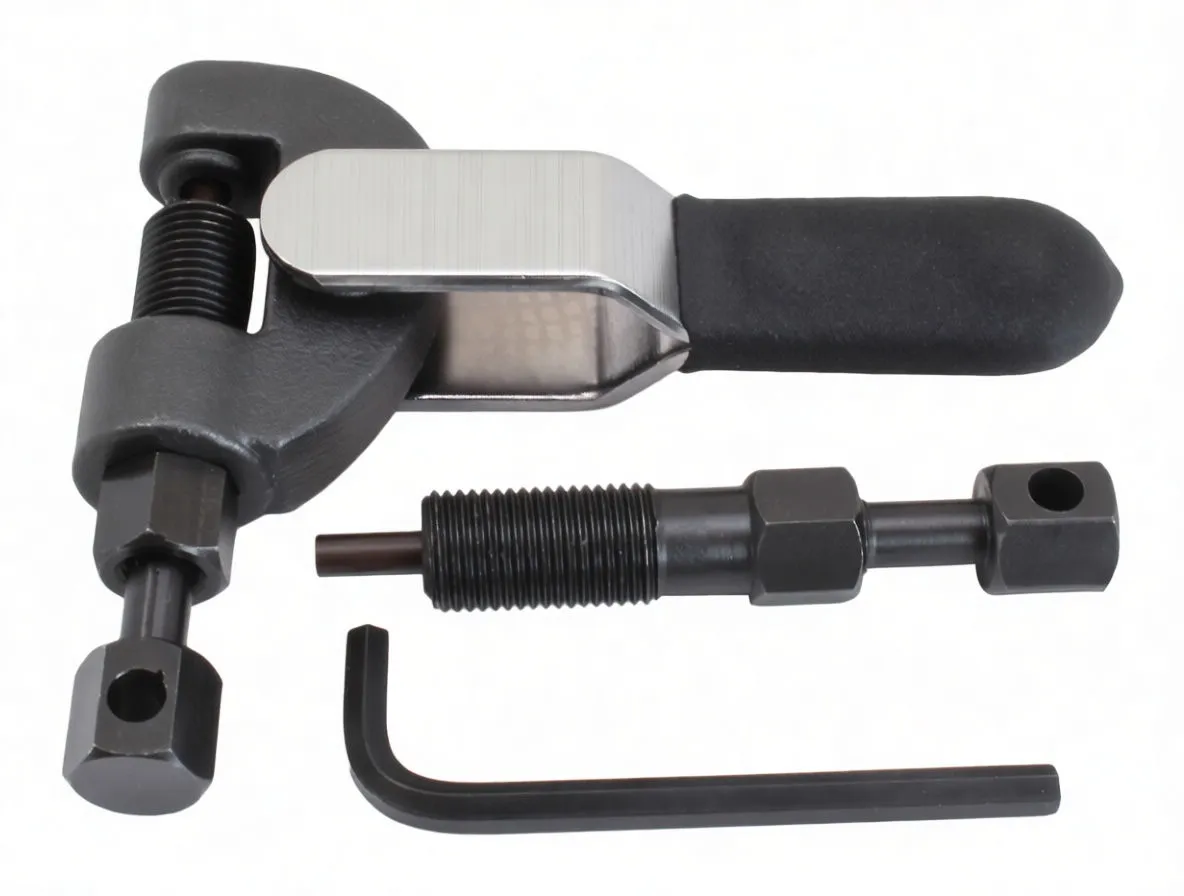 top-down layout of chain breaker, extra driver pin and Allen wrench