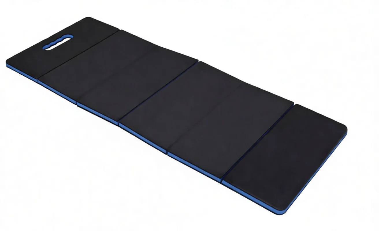 diagram of unfolded folding mechanics mat with dimensions 1200mm x 455mm x 23mm and branded end panel