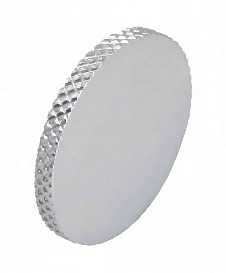 Angled side view of silver round fork compression damping adjuster tool showing diamond knurled edge, recessed center and ASTA logo