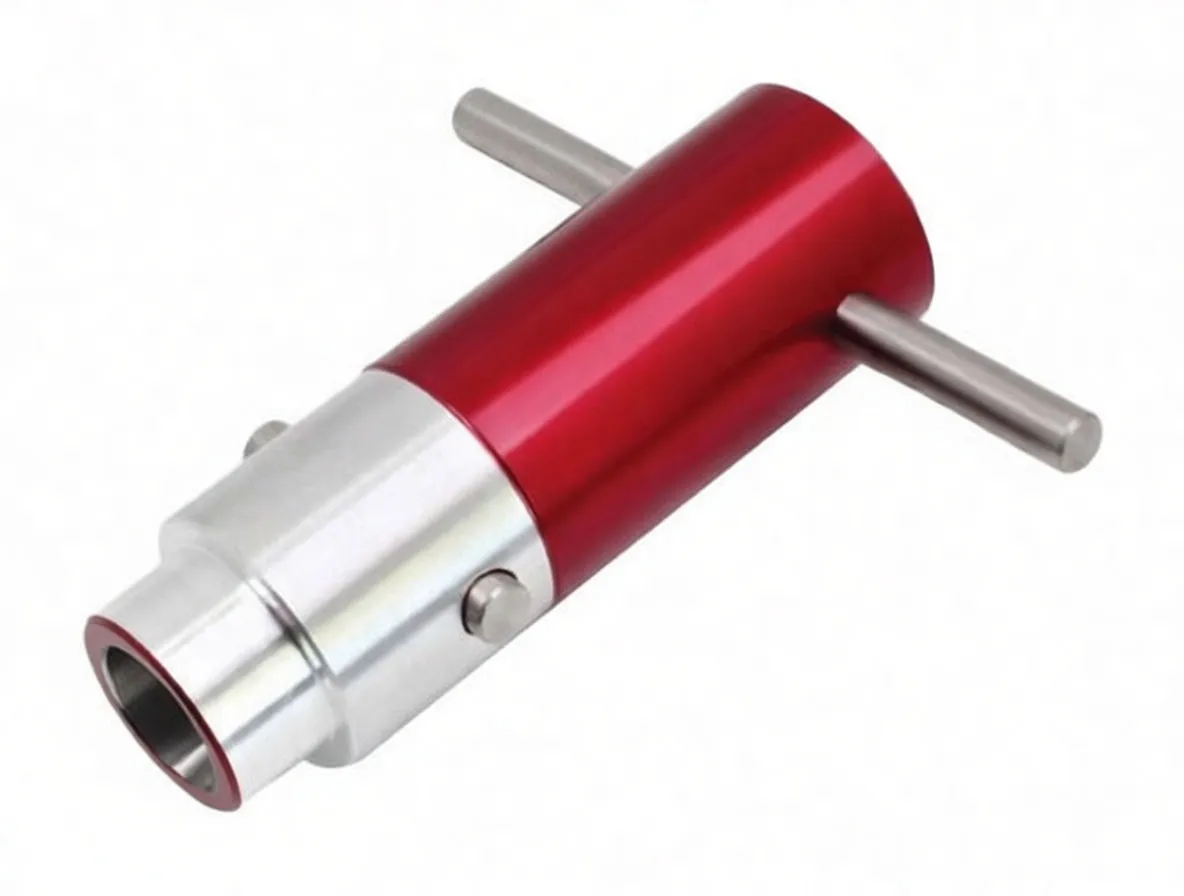 Close-up of ASTA A-MA4272 axle alignment tool showing silver collar, detent pins and cross bars