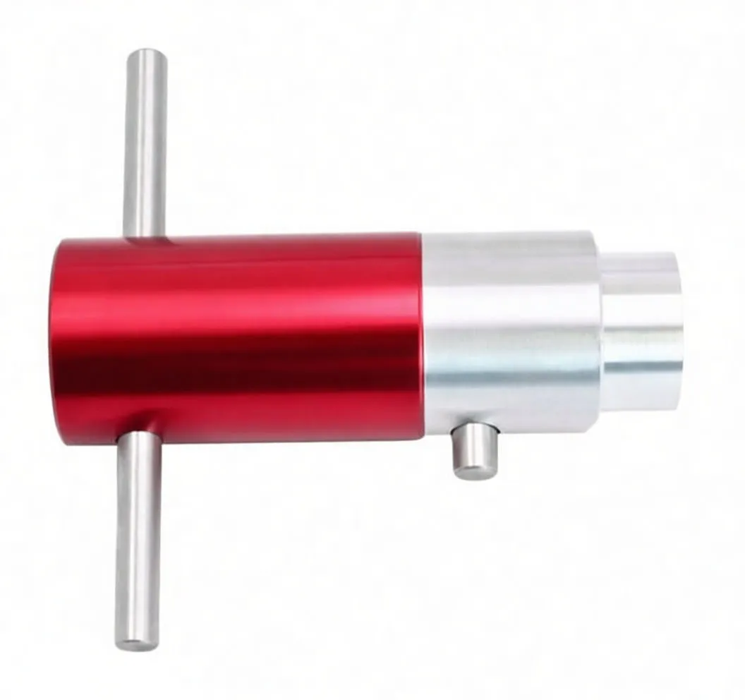 Side profile of ASTA A-MA4272 red cylindrical front axle alignment tool with stainless cross rods and silver sleeve