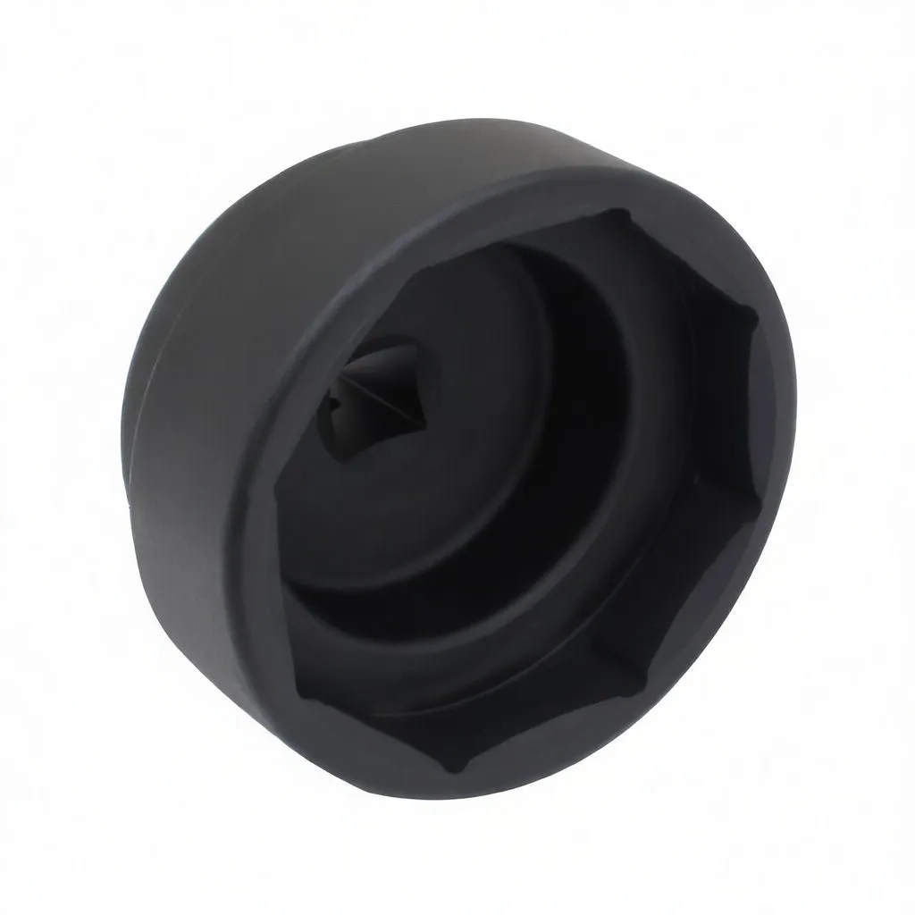 Tilted view of socket showing internal polygon profile and recessed square drive