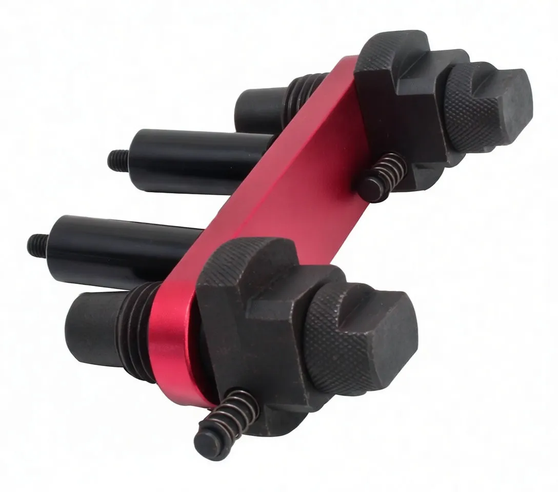 Angled view of tool showing knurled clamp bolts, springs and 'satra S-IN55N' text