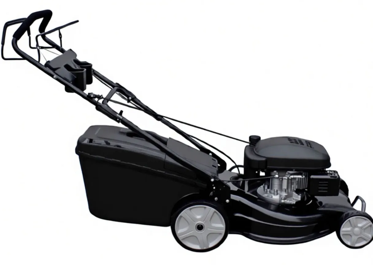 Close-up of blade mounting area, lever spring linkage and oil/filler cap on mower deck