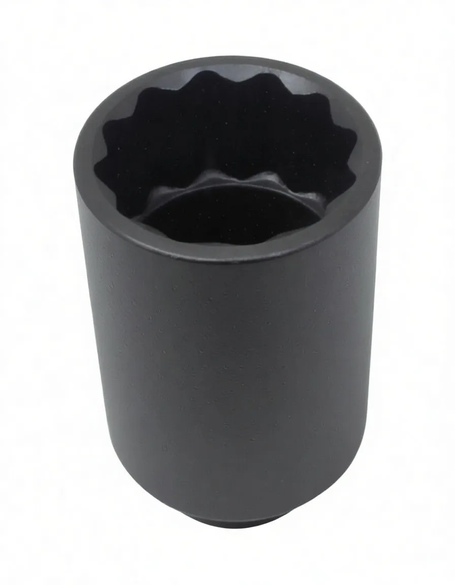 Drive end of socket showing 1/2-inch square recess, retaining groove and side text