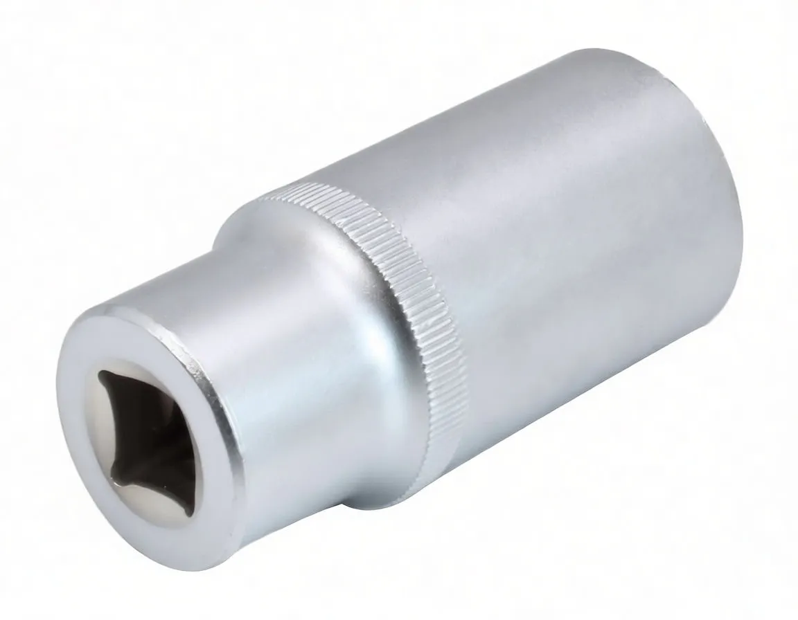 Angled chrome socket showing square drive end, knurled ring and '26mm' size marking