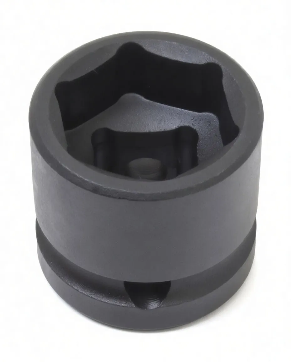 Top view of a short ASTA 6-point socket showing internal hex profile, square drive recess and printed 'ASTA CR-MO 21mm' marking
