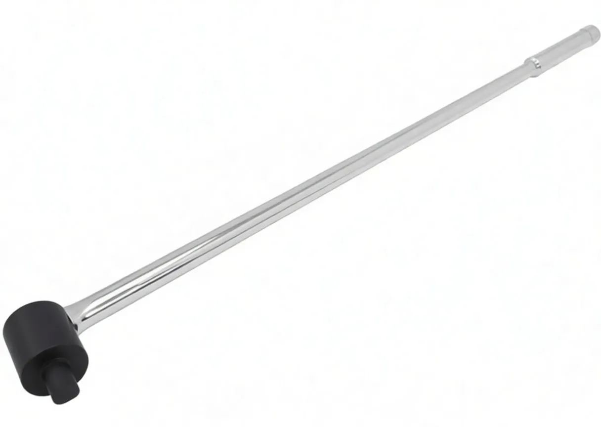 Diagonal view of chrome 600mm 1/2 inch drive flexible handle showing black swivel head and square drive, with 600mm dimension text