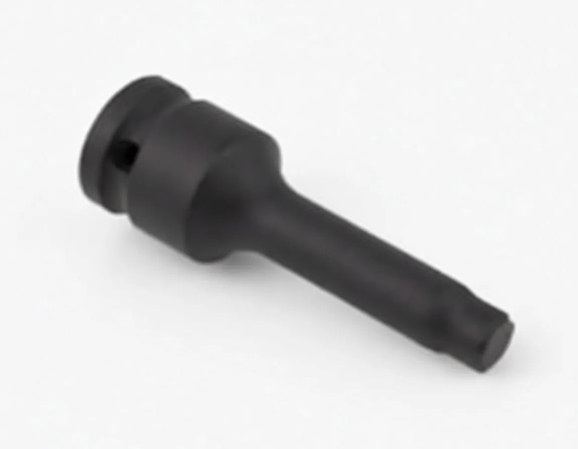 Angled side view of black impact Torx socket (T55) showing shank, socket body and retaining hole