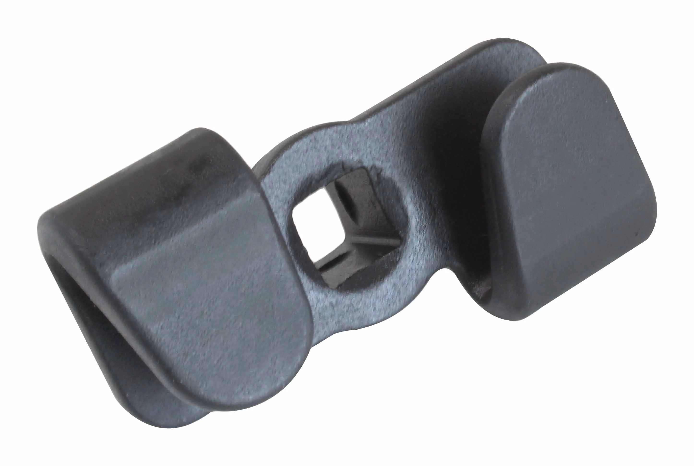 Underside view of adapter showing square drive recess and rounded C-shaped clip ends