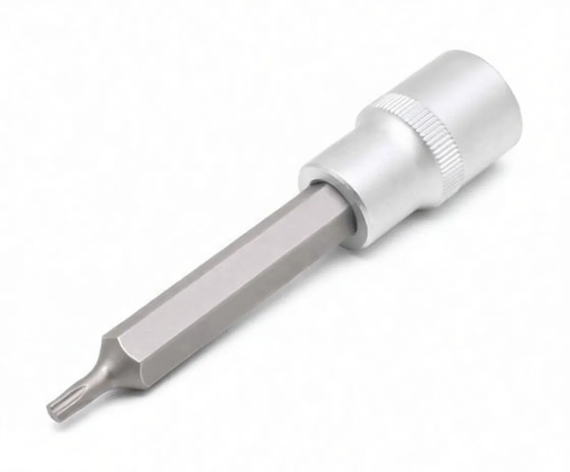 Side view of hex shank Torx T25 bit inserted in 1/2" socket
