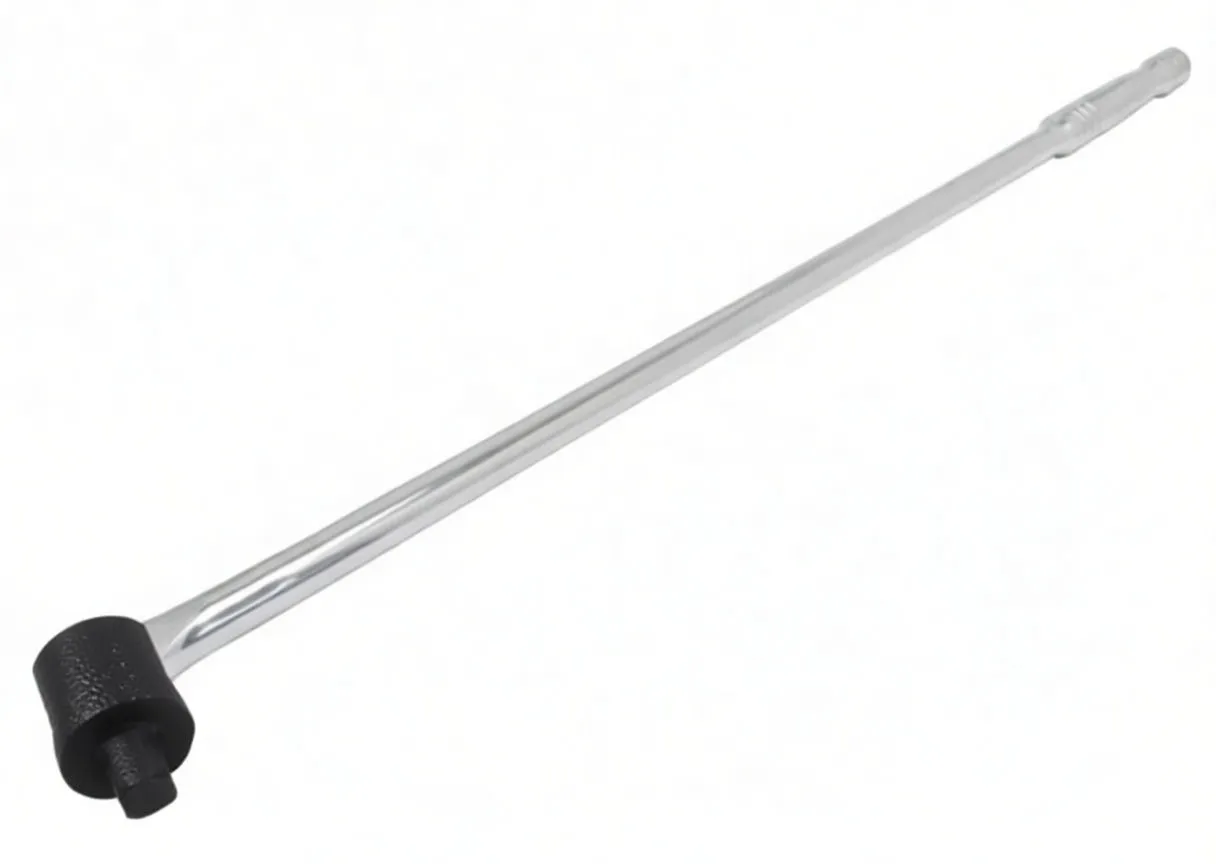 600mm chrome 1/2 inch drive flexible handle with inset close-up of pivoting black head showing rotation arrow and square drive