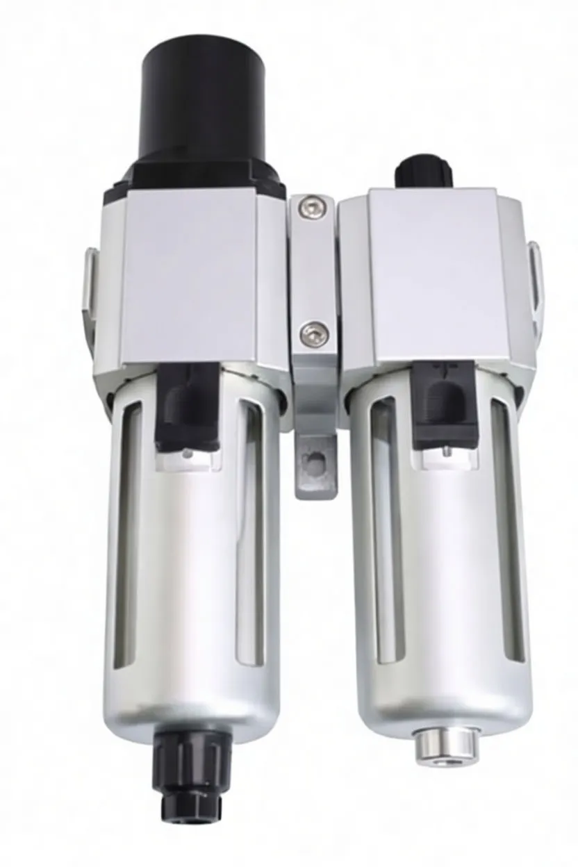 Rear/top view of air control unit showing mounting bracket, two bowls and regulator cap