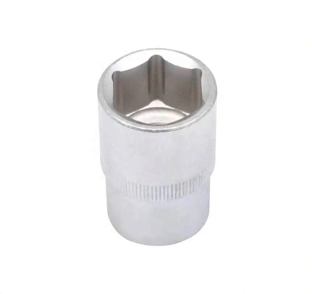 Front/top view into a 6-point 17 mm socket showing hex recess, knurled band and embossed logo