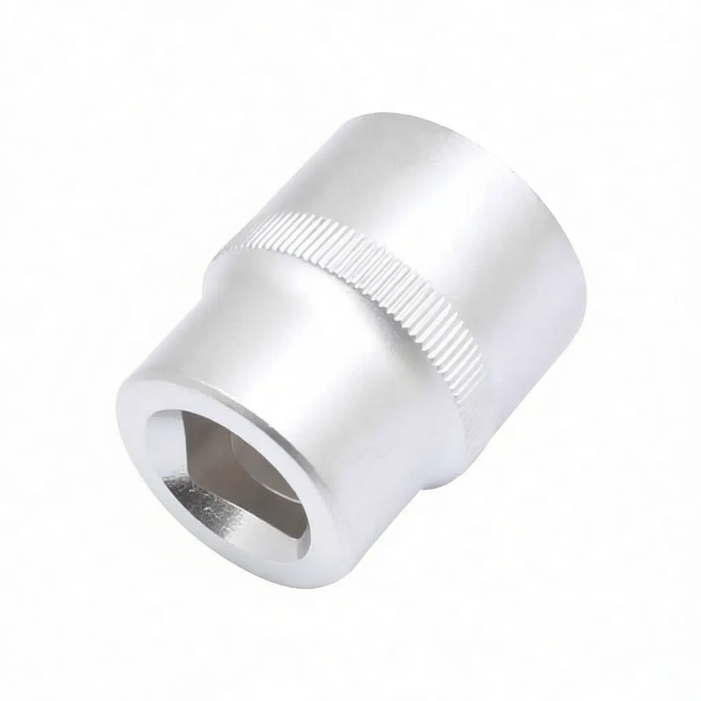 Angled side view of chrome socket showing knurled grip band and embossed brand marking