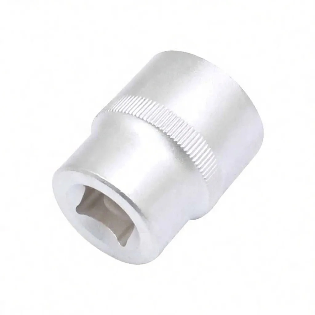 Side view of silver 6-point socket with knurled band and embossed brand marking