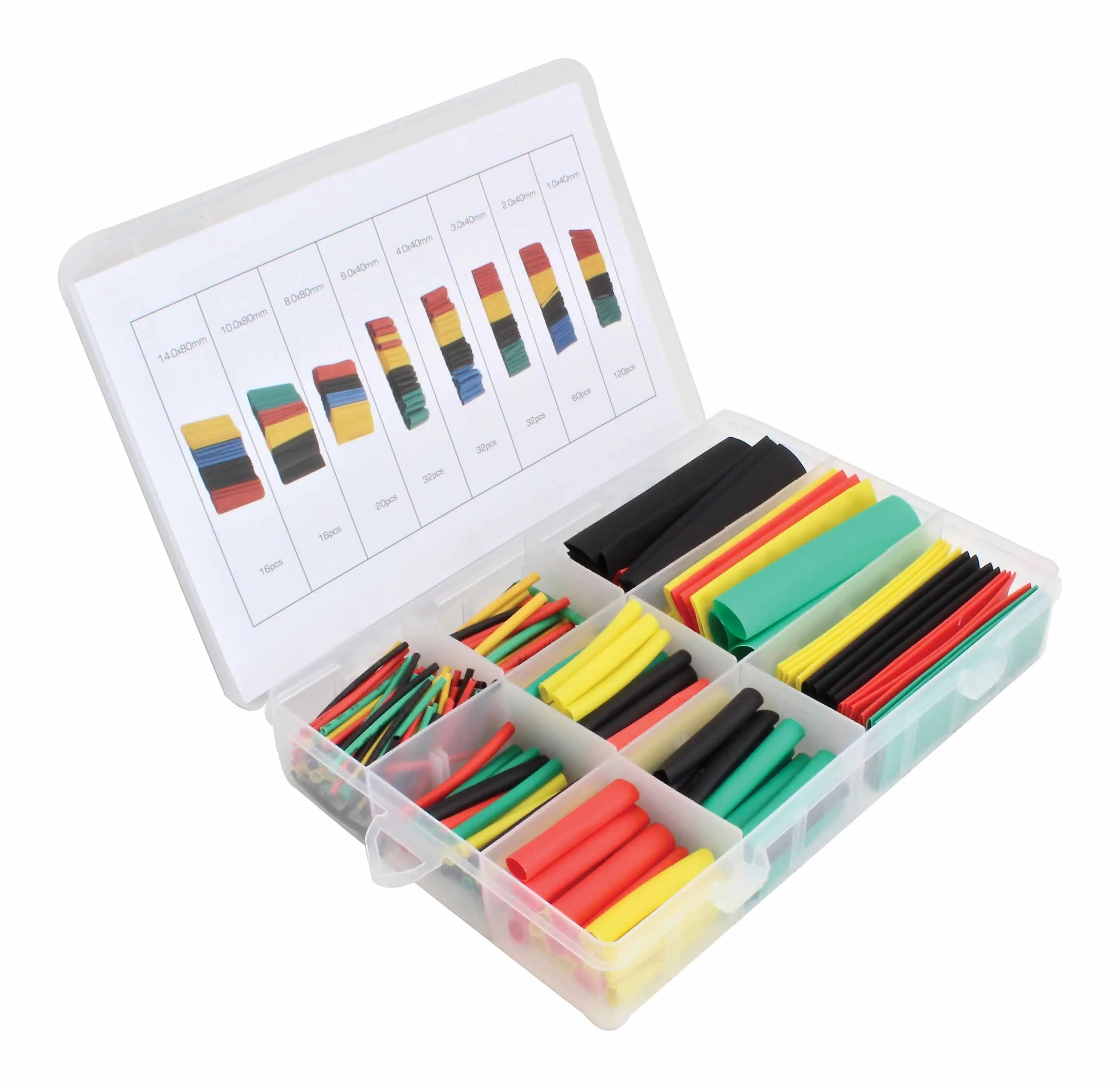 328-Piece Heat Shrink Tube Assortment Set, Mixed Diameters 1.0–14.8mm, Color-Coded Storage Box