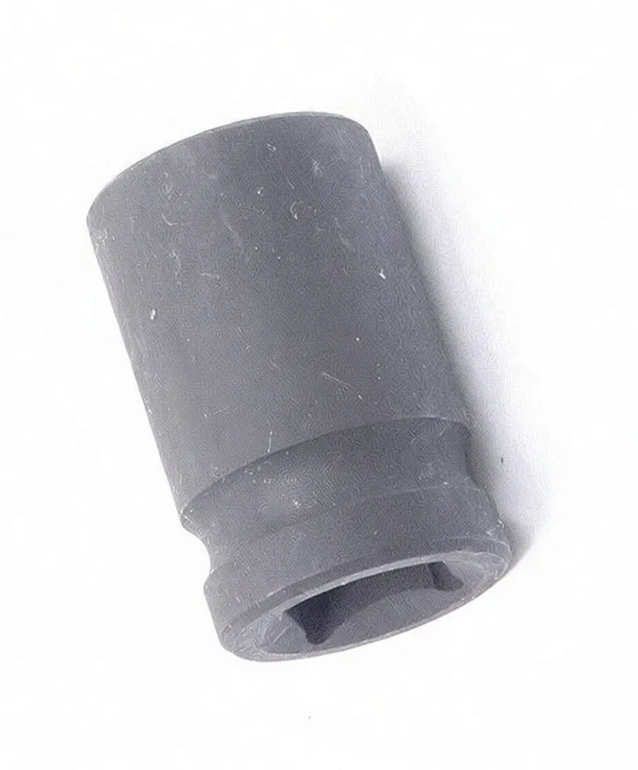 Angled view of ASTA impact socket showing side markings 'CR-MO 15mm', drive square recess, and pin hole
