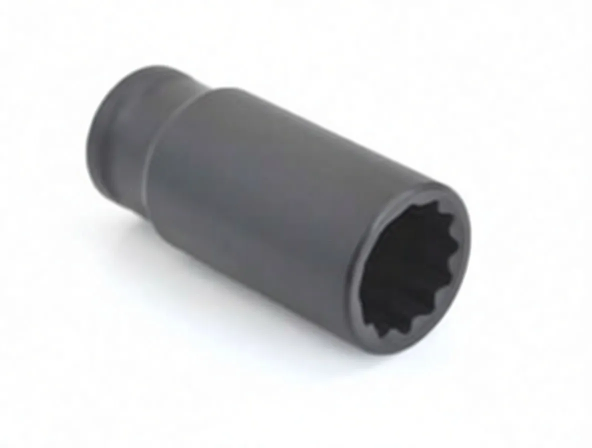 Angled view of black 12-point deep impact socket with ASTA and CR-MO 23mm markings