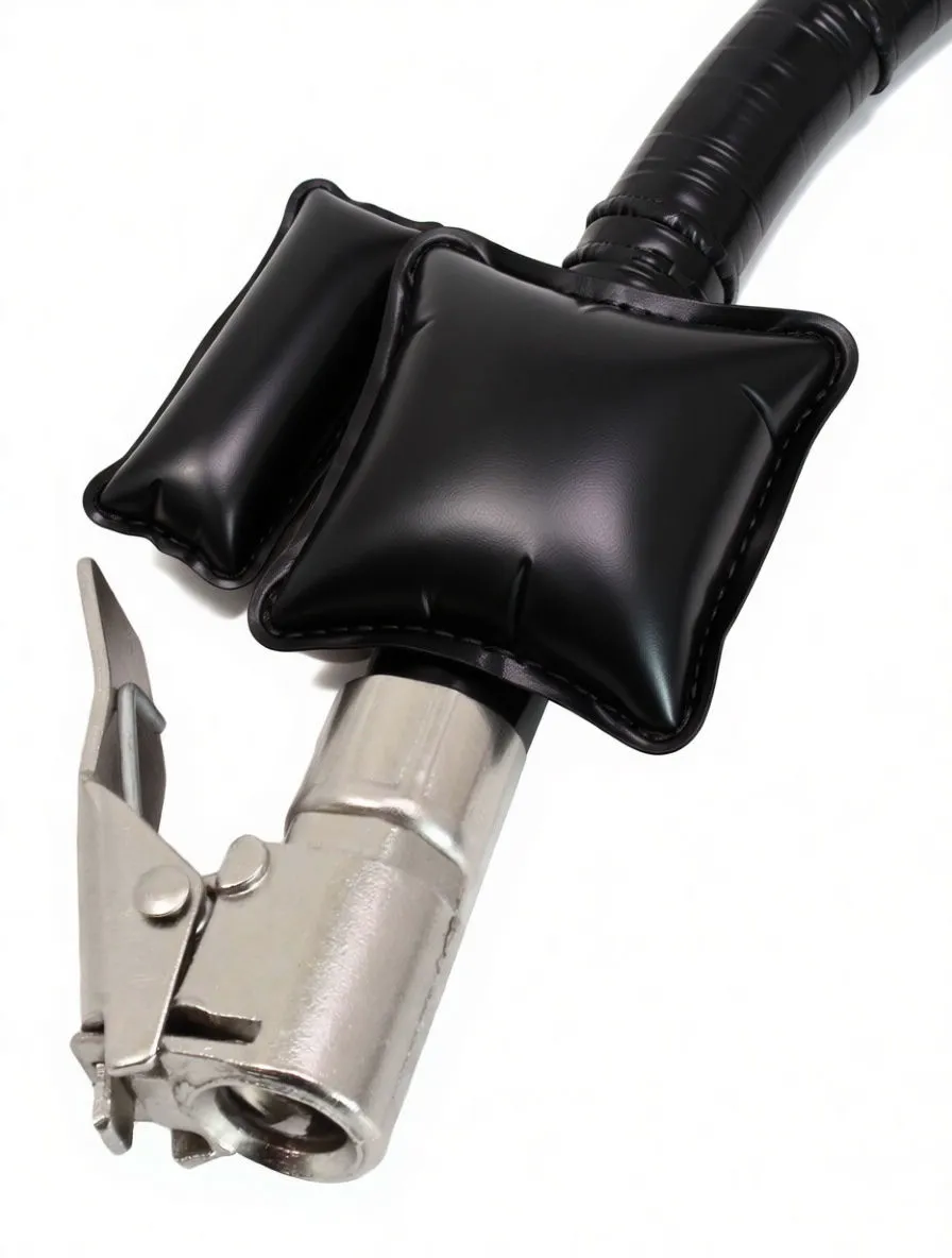 Square inflatable pad connected to pump bulb and hose with two spare rectangular pads, saTra S-5019 text visible