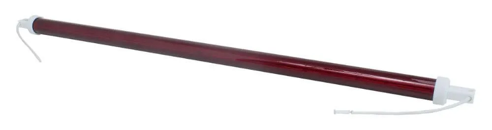 Long red/brown infrared quartz tube with white end caps and lead wires, replacement heating element