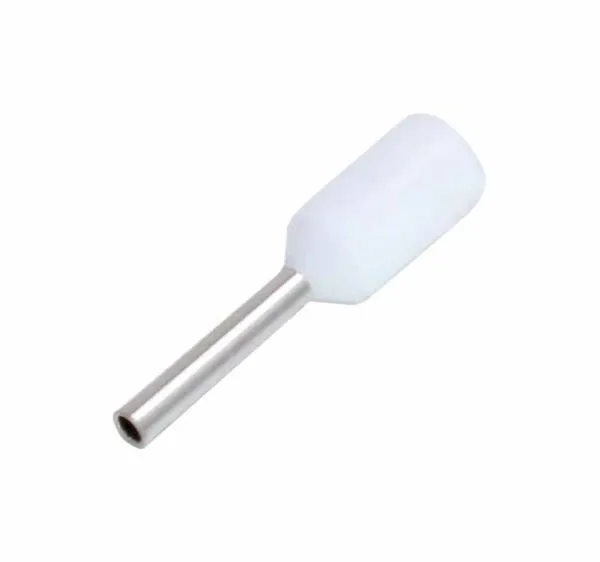 Single white insulated ferrule showing metal crimp tube and white PVC insulating sleeve
