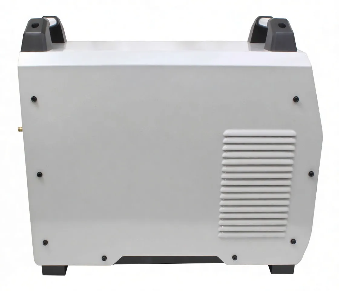 Plain side view of the plasma cutter showing saTra logo, model code and a vent