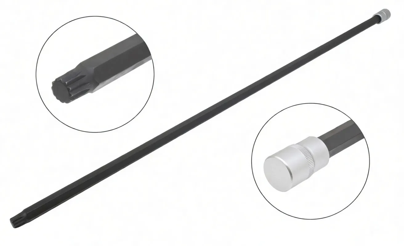 Annotated image showing 800mm black shaft with M14 splined tip and 1/2" drive socket