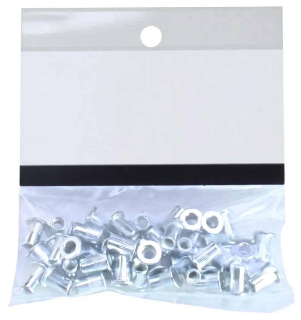Pack of rivet nuts in clear bag with ASTA header card, quantity 50 and label reading M4 Rivet Nut