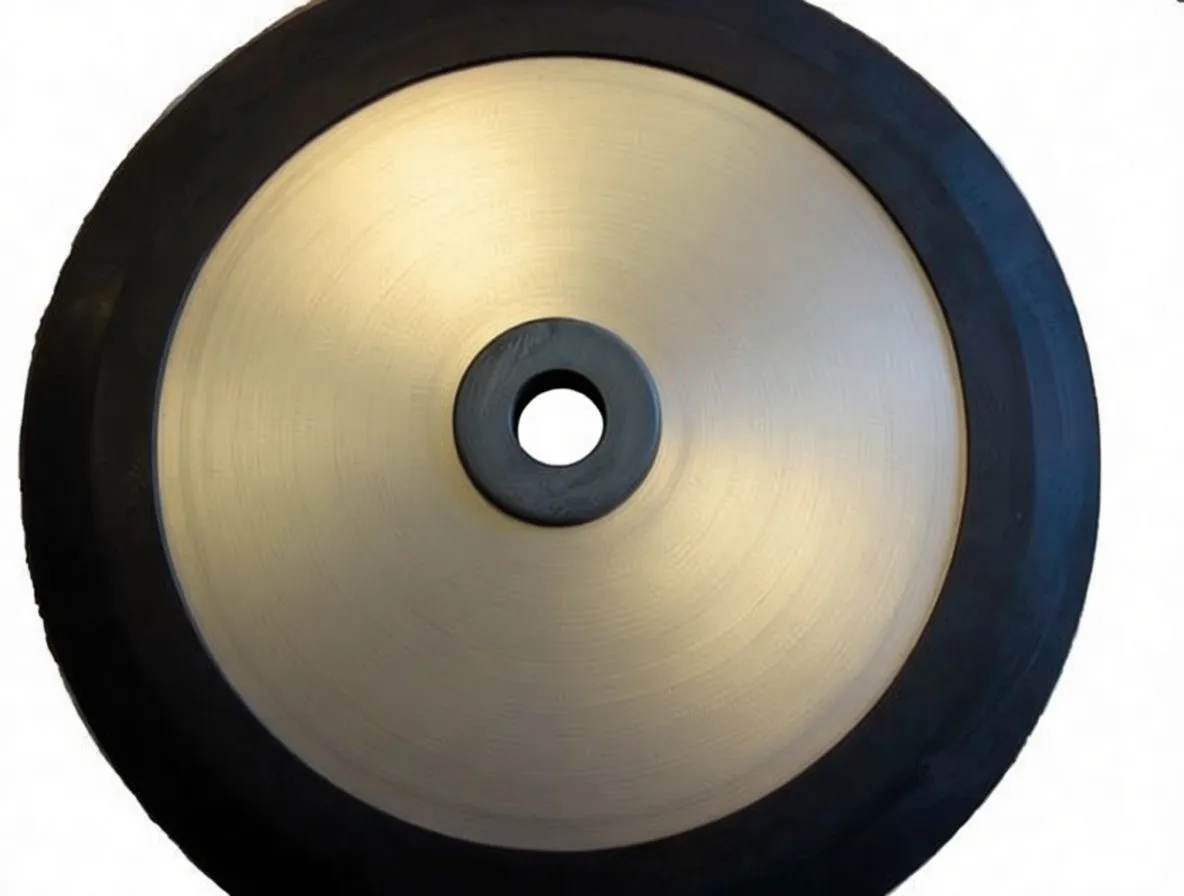 Top view of circular metal pump plate with rubber rim and measuring tape showing about 30 cm diameter