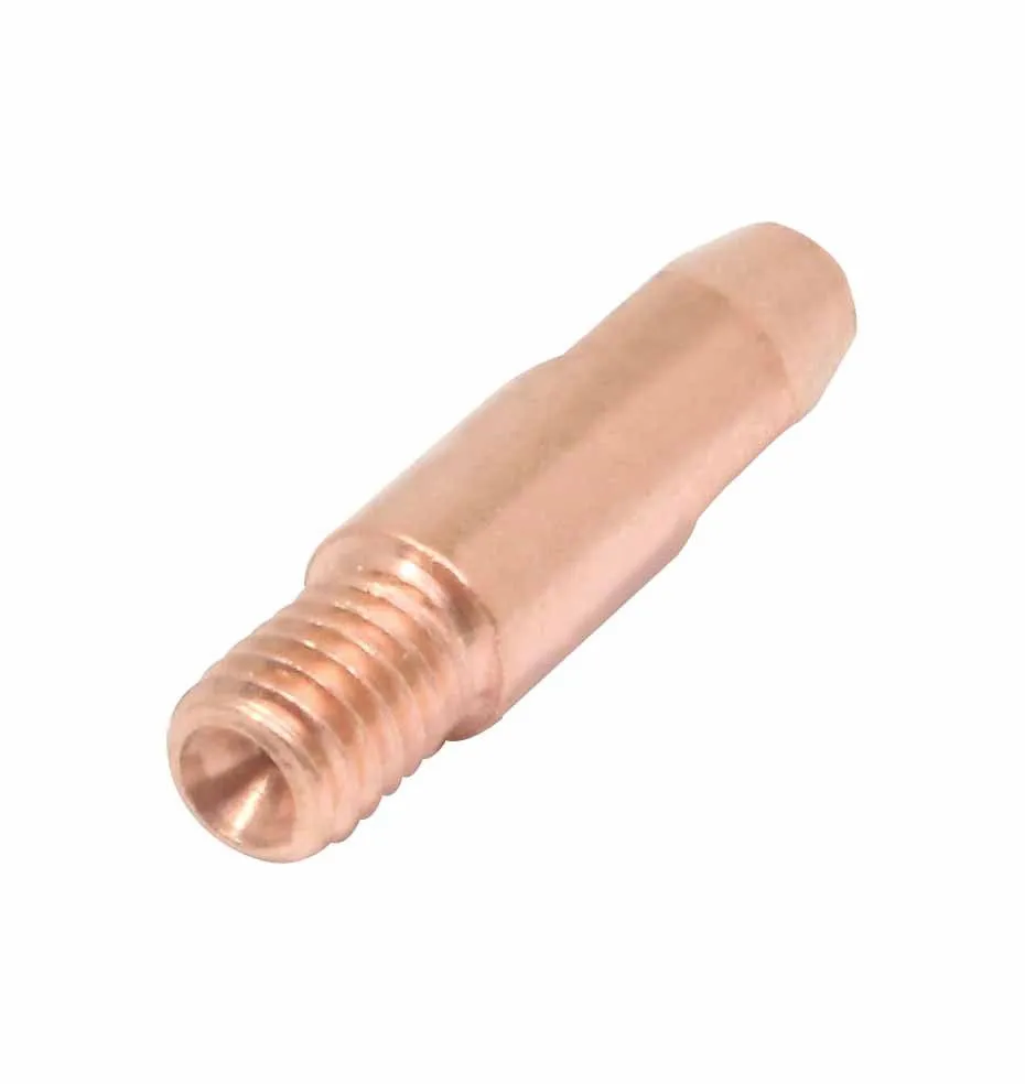 Side view of copper welding tip showing external threads and smooth shank