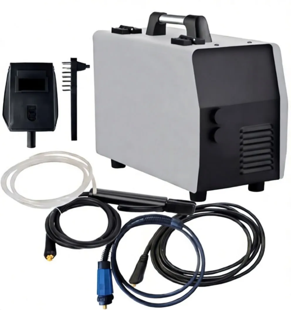 Side of saTra welding machine with logo, ventilation grill and top handle