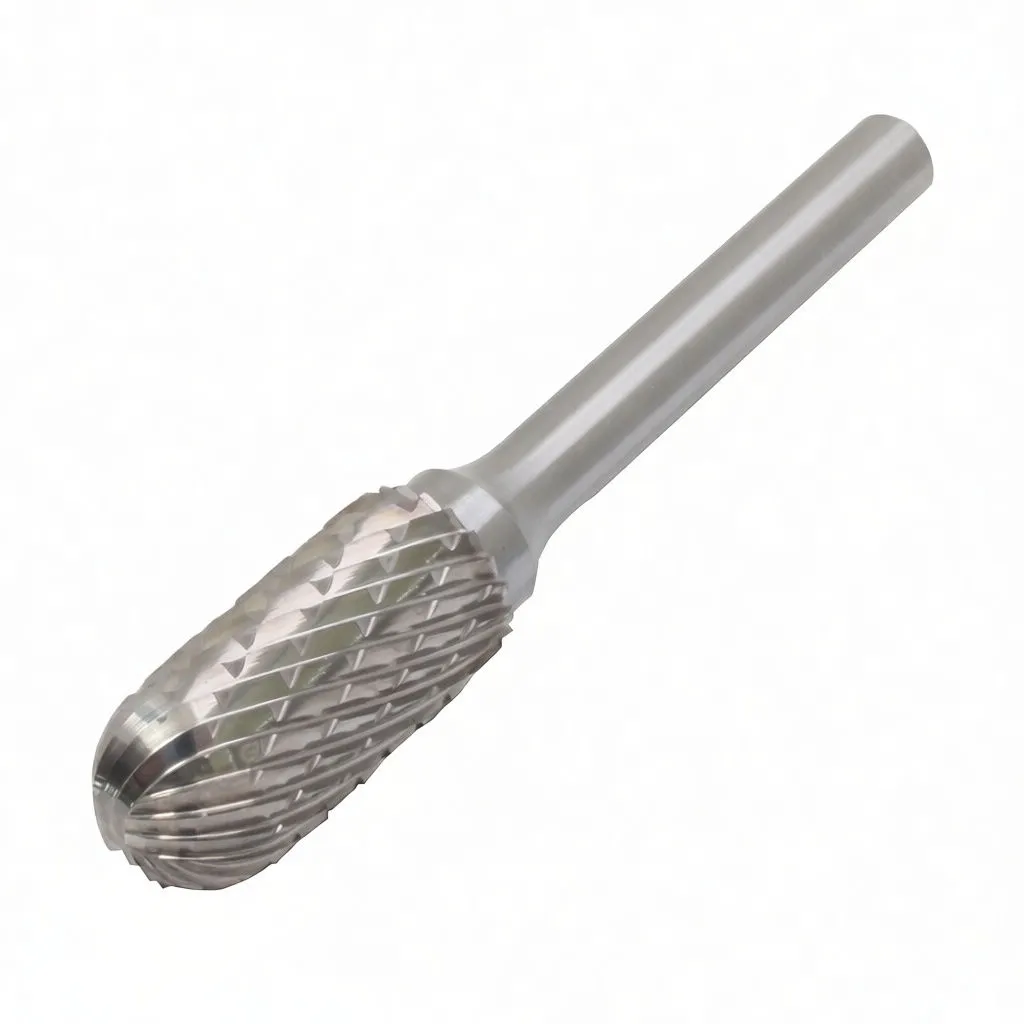 Milling drill close-up showing ASTA engraving on shank and an oval head with cross-cut spiral flutes.